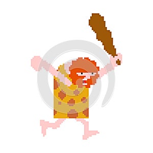 Caveman pixel art isolated. Prehistoric man hunter 8 bit. Ancient man is huntingÃÂ pixe